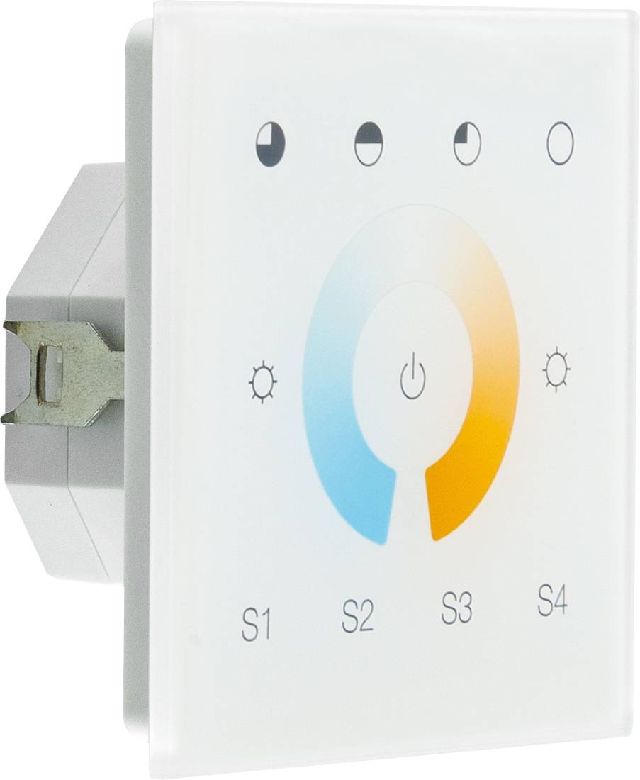 Wandmontierter kapazitiver Lichtsteller mit Stromsymbol, Helligkeitsring und S1-S4-Einstellungen