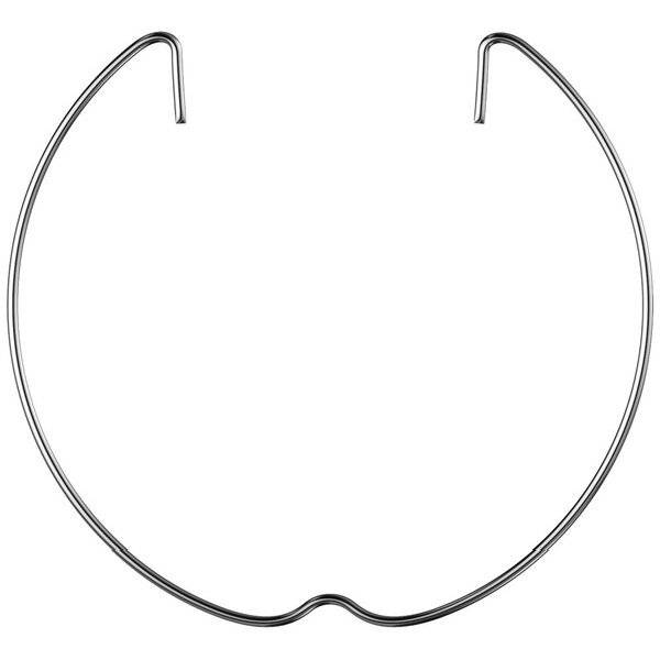 Ein silberförmiger, bogenförmiger Draht, der sich zu zwei Enden hin verjüngt. Typischerweise als Schreibtischunterlage oder Halterung verwendet.