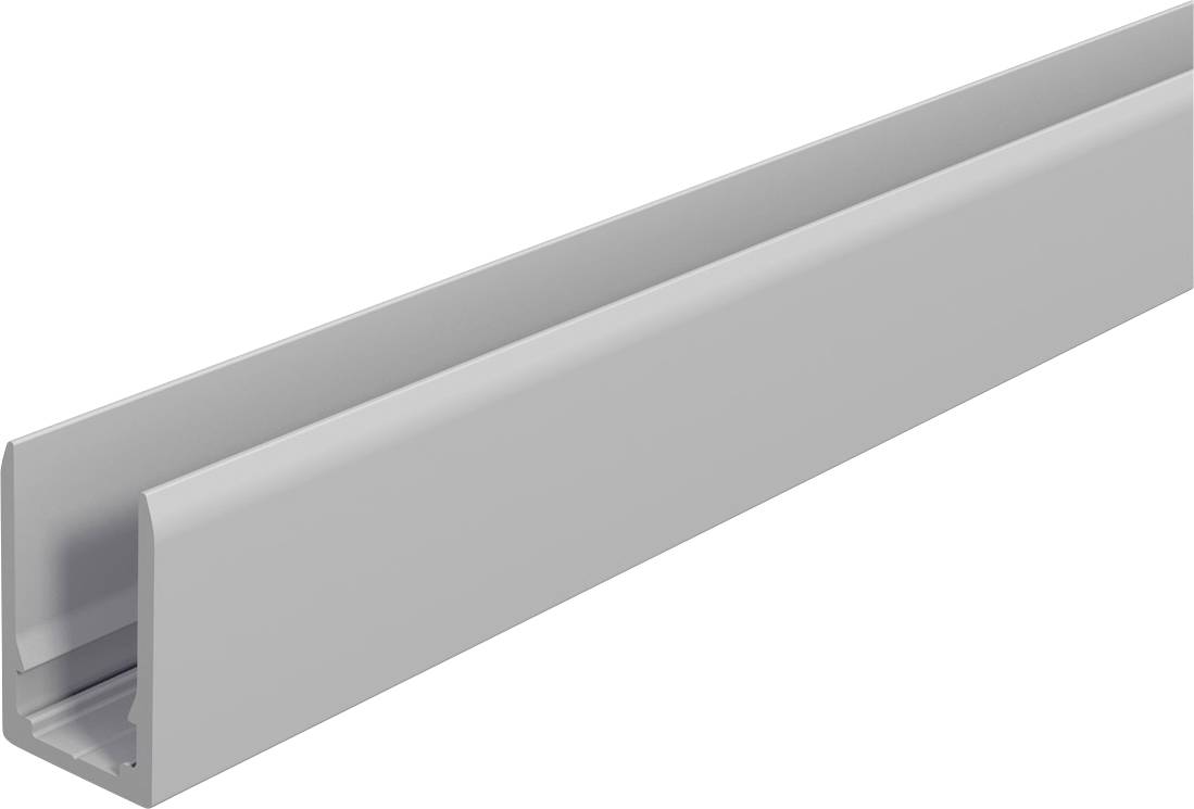 Graues Aluminium U-Profil, lang und schmal, für vielseitige Montageanwendungen geeignet.