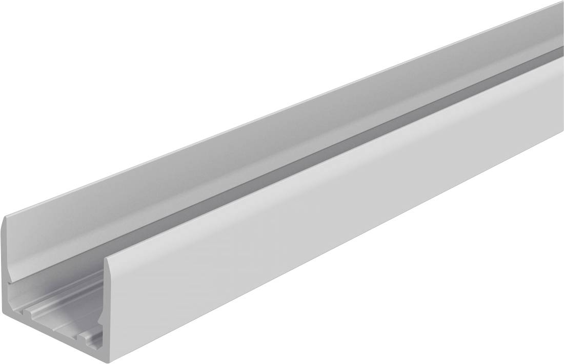 Langgliedriger Aluminium-LED-Lichtkanal mit U-förmiger offener Rinne zur Befestigung von Streifenleuchten.