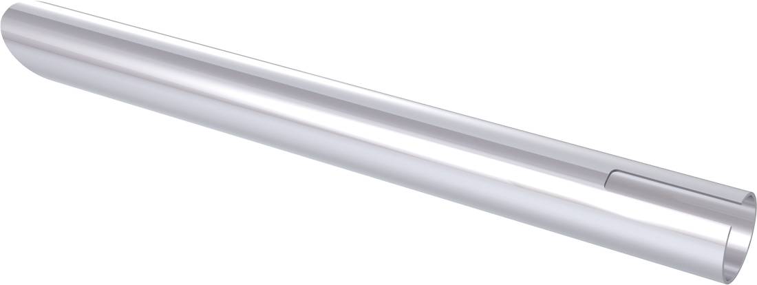 Ein silberner zylindrischer Metallstab mit einer kleinen seitlichen Kerbe, gezeigt auf weißem Hintergrund.