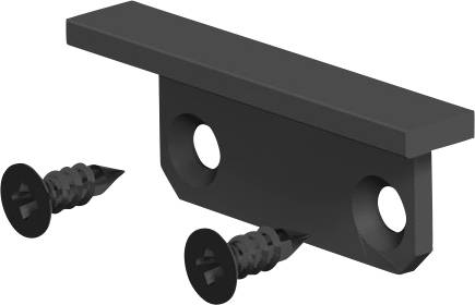 Zwei Schrauben richten sich mit zwei vorgebohrten Löchern einer Metallplatte aus und zeigen einen Befestigungs- oder Montageschritt.