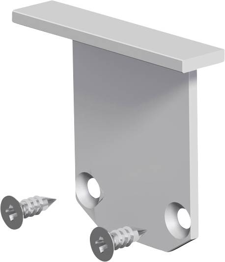 Metallmontageklammer mit oberflansch und zwei schraubenlöchern, abgebildet mit zwei schrauben zur montage.
