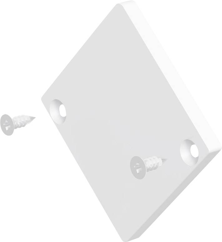 Weiße rechteckige Wandplatte mit zwei Schrauben zur Befestigung ausgerichtet