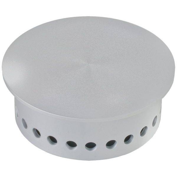 Grauer runder Deckeneinbaulautsprecher mit mehreren Löchern an der Seite für eine verbesserte Schallverteilung in Innenräumen.