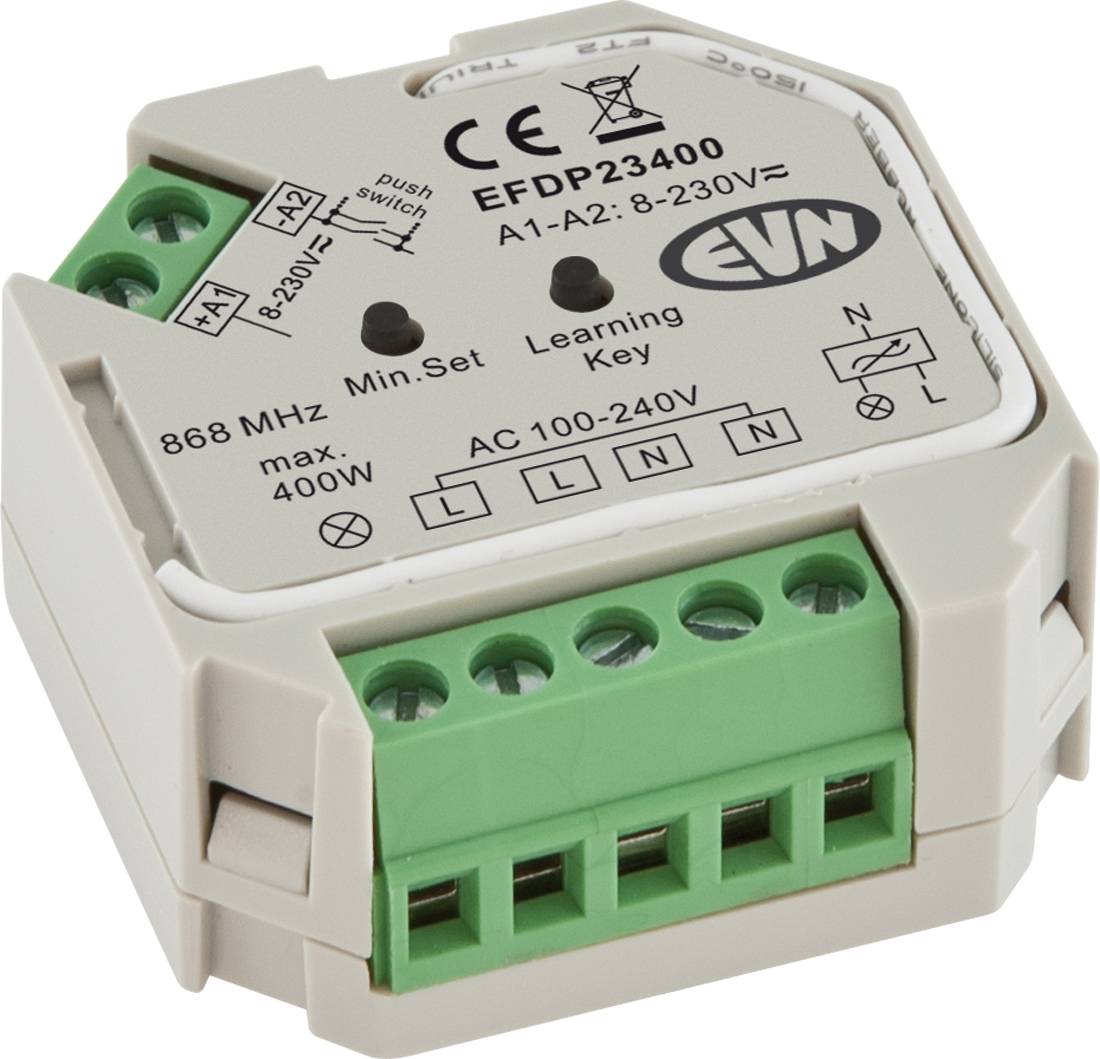 Weißes kabelloses Relaisschaltermodul mit der Bezeichnung „EFDP23400