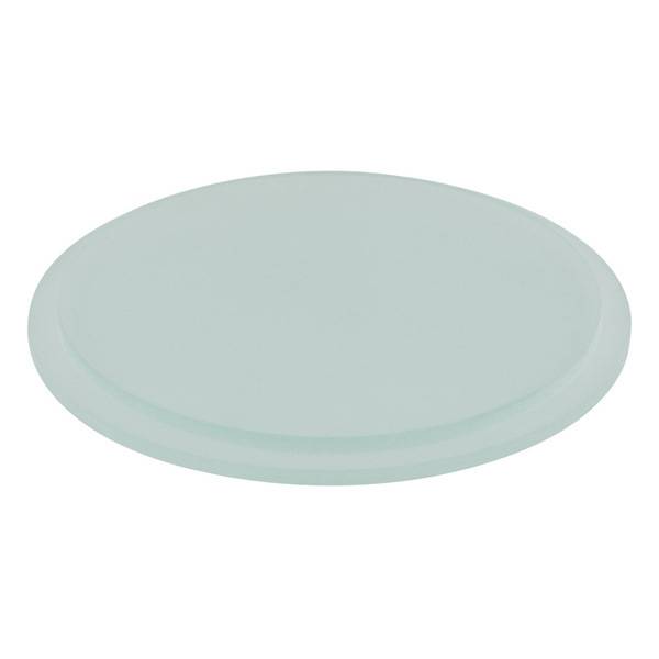 Ein runder, flacher, hellblauer Teller aus Kunststoff.