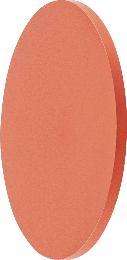 Orange ovale 3D-Schaltfläche oder Scheibe auf weißem Hintergrund, dargestellt mit leichter Tiefenwirkung und Schatten.