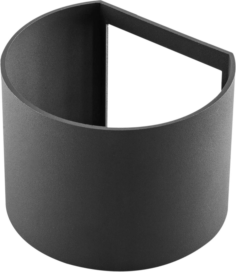 Schwarze zylindrische Metallhülse mit offener Seite, dargestellt auf einfachem weißem Hintergrund.