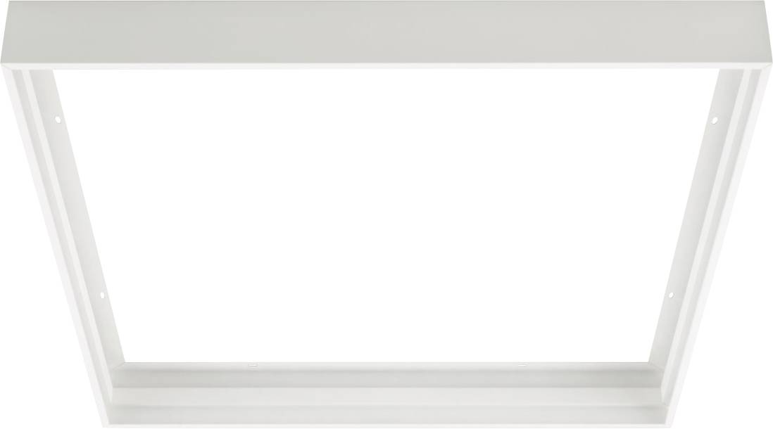 Weiße rechteckige, bündig eingebaute LED-Deckenleuchte aus der Ansicht von unten.