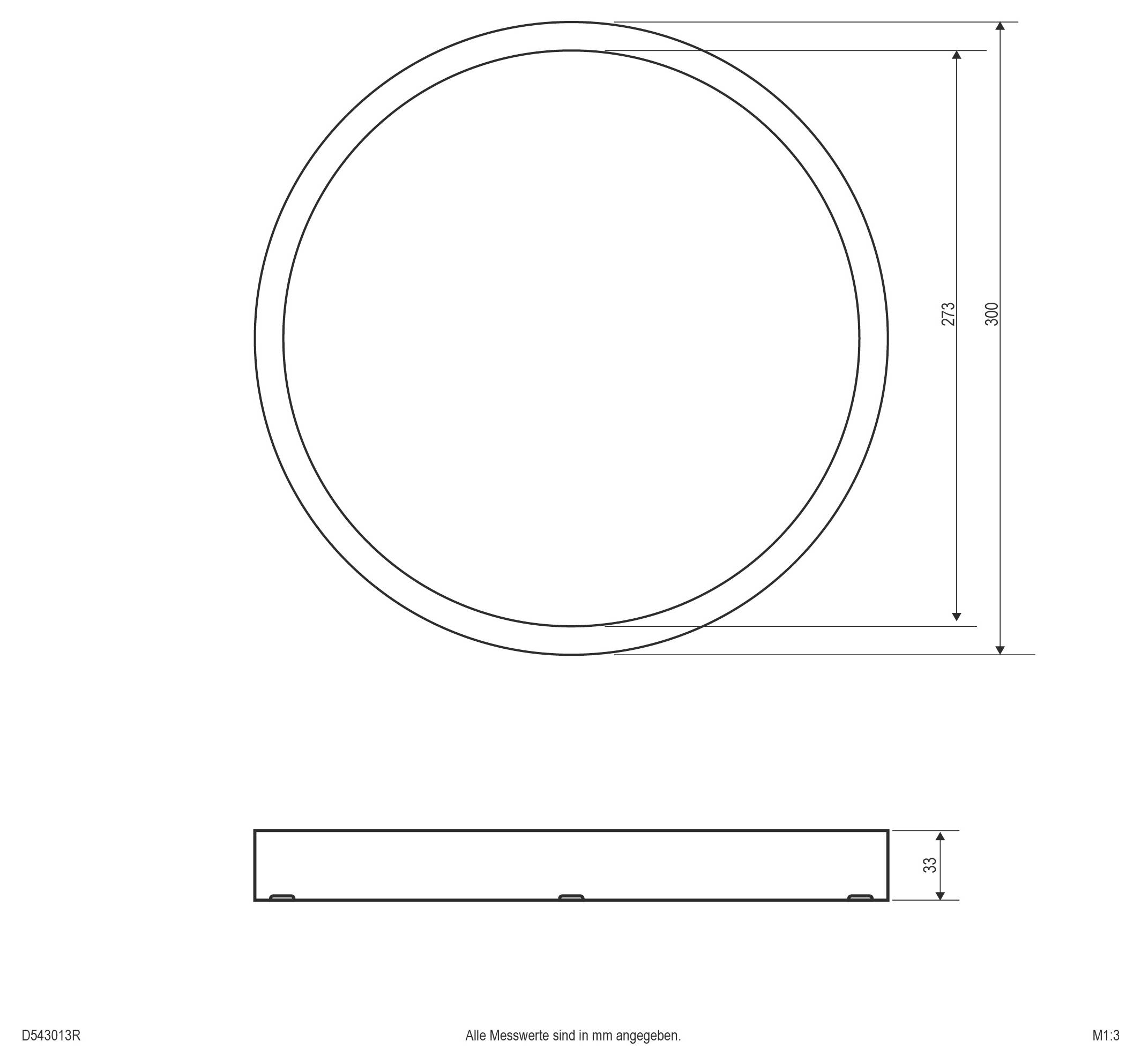 Technische Zeichnung eines kreisförmigen Ringes von oben und von der Seite betrachtet, mit eingezeichneten Abmessungen von 300 mm Außendurchmesser, 273 mm Innendurchmesser und 23 mm Höhe.