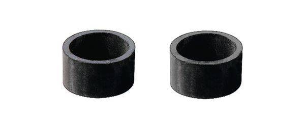 Zwei schwarze ringförmige Objekte auf weißem Hintergrund.