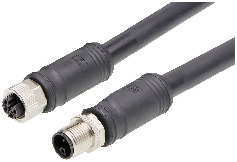 M12-Steckverbinder mit Schraubverriegelung an beiden Enden, Kabel mit schwarzem Mantel