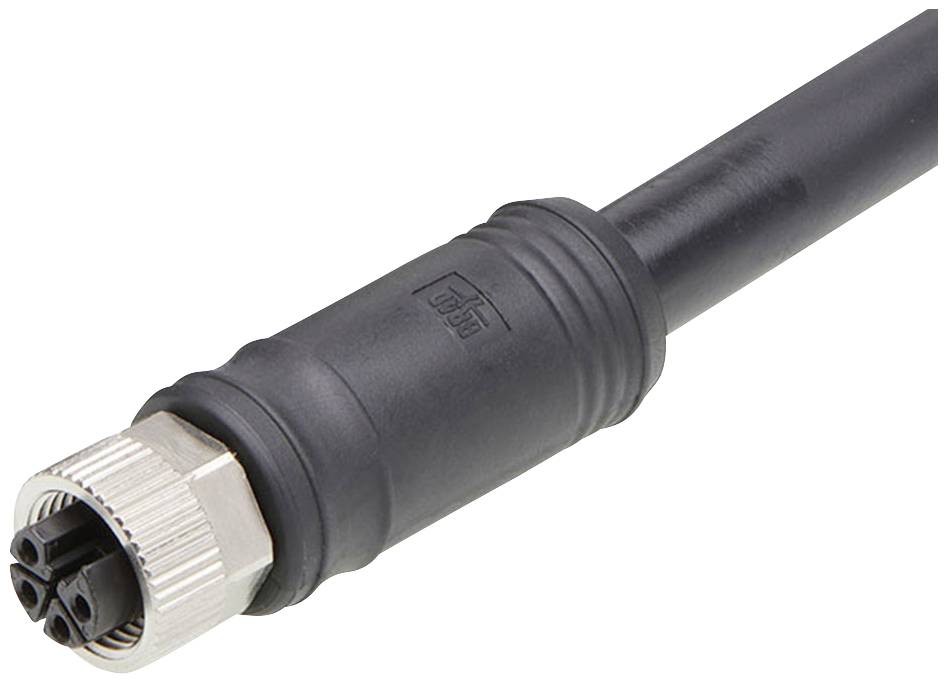 Ein schwarzer, runder Industriestecker mit Metallgewinde und mehreren Pins, verwendet zur elektrischen Verbindung in industriellen Anwendungen.