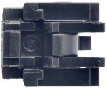 Schwarzes, rechteckiges Bauteil mit mehreren verbundenen Elementen und einem zentralen Zylinder.