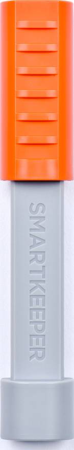 'Smartkeeper'-Sicherheitsschlüssel mit oranger Kappe und grauem Griff, verwendet zur physischen Sicherung von IT-Anschlüssen und -Geräten.