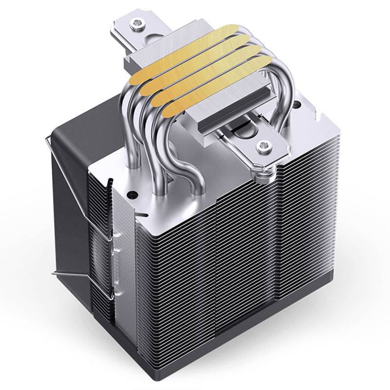 Kühlkörper mit Aluminium-Rippen und Kupfer-Heatpipes für Computerprozessoren zur effizienten Wärmeableitung.