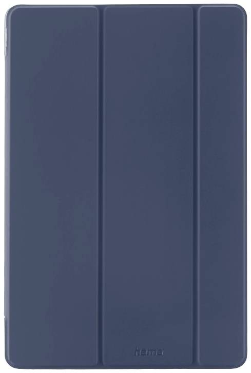 Blaues Tablet-Hülle mit drei Falten zur Aufstellung. Schlichtes Design, schützt das Gerät und bietet Freihändigkeitsfunktionalität.
