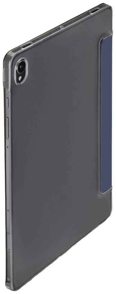 Das Bild zeigt ein Tablet in einer schwarzen Schutzhülle, stehend, mit der Kamera links oben sichtbar.