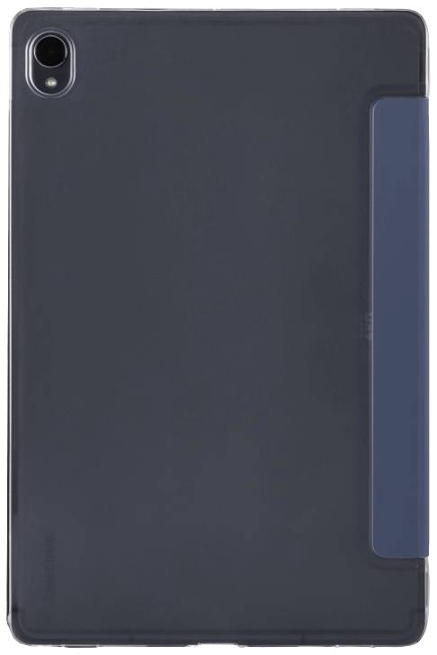 Rückseite eines Tablets mit einer Kamera in der oberen linken Ecke und einer blauen Abdeckung auf der rechten Seite.