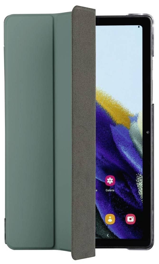 Ein Tablet in einer grünen Hülle mit einem teilweise sichtbaren Display. Auf dem Bildschirm sind App-Icons erkennbar.