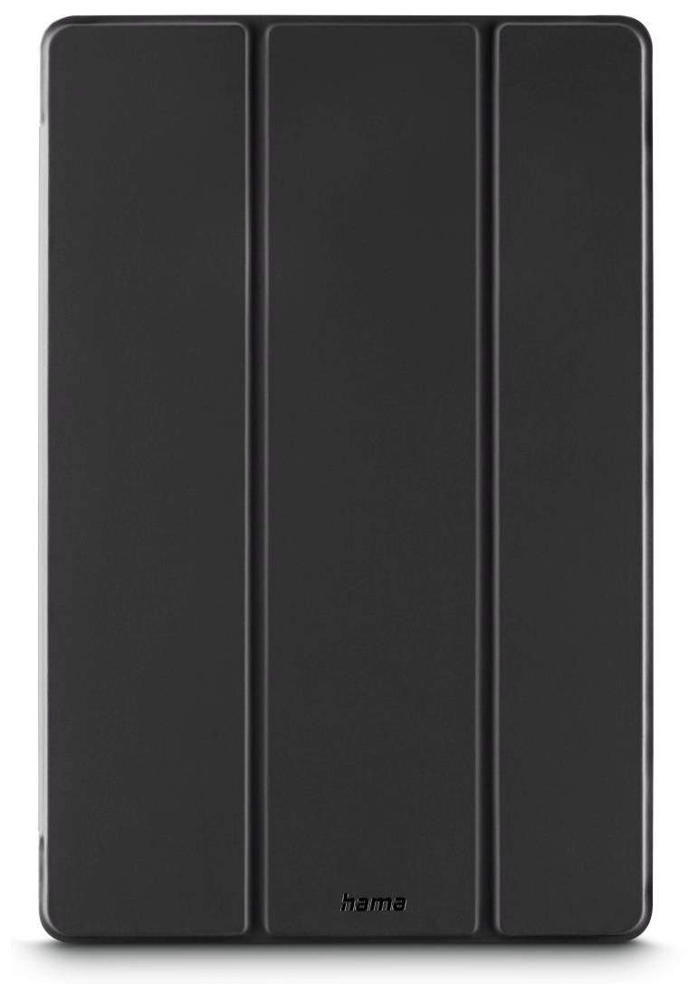 Schwarzes Tablet-Case mit Falzlinien für Aufstellfunktion, Marke 'Hama'.