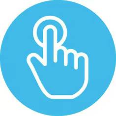 Ein blaues Symbol zeigt eine Hand mit einem Finger, der auf einen Punkt drückt, was eine interaktive Funktion darstellt.