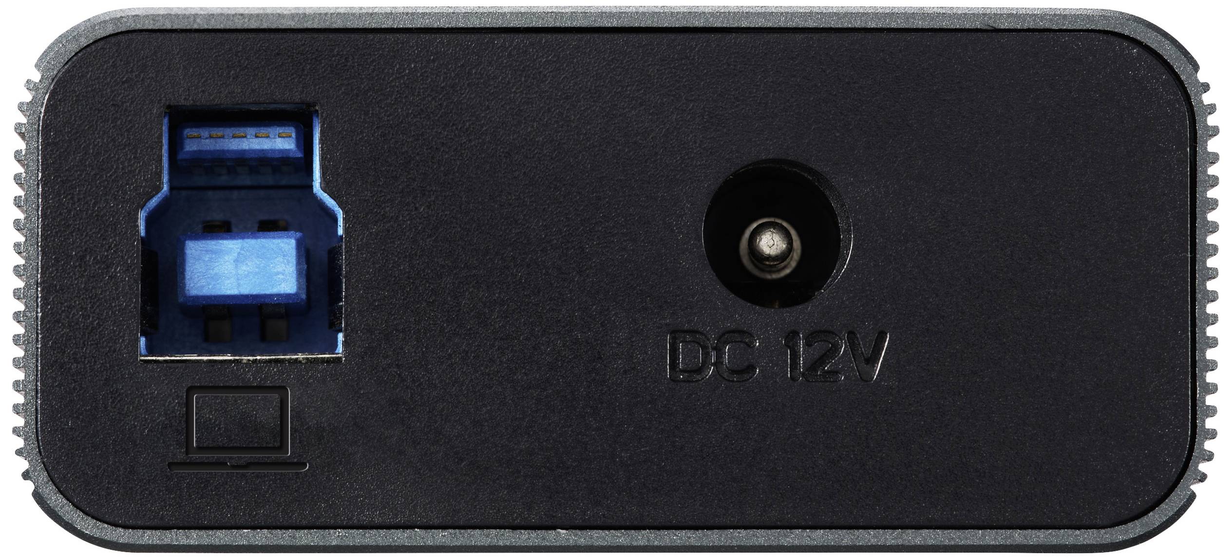 Gerät mit USB-3.0-Anschluss (blau) und DC-12V-Stromanschluss.
