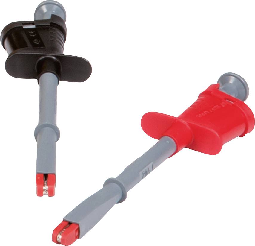 Zwei isolierte Prüfspitzen, eine rot und eine schwarz, die für elektrische Messungen verwendet werden.