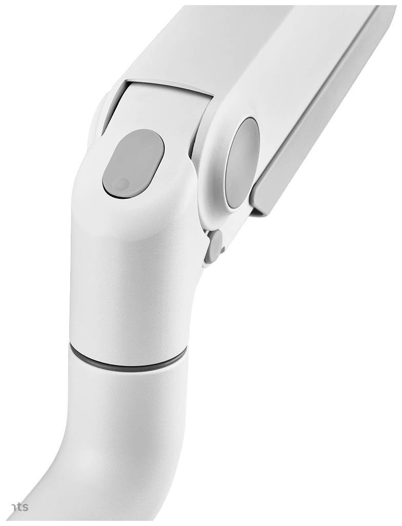 Ein graues, modernes Gelenkstück eines Geräts, möglicherweise eines Haushaltsroboters oder eines Tisches. Minimalistisches Design.