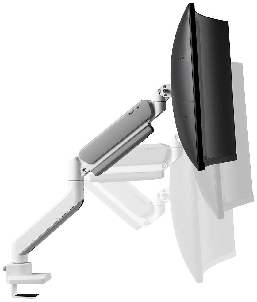 Ein schwenkbarer Monitorarm, der die Position eines Monitors flexibel einstellen lässt, gezeigt in verschiedenen Neigungswinkeln.