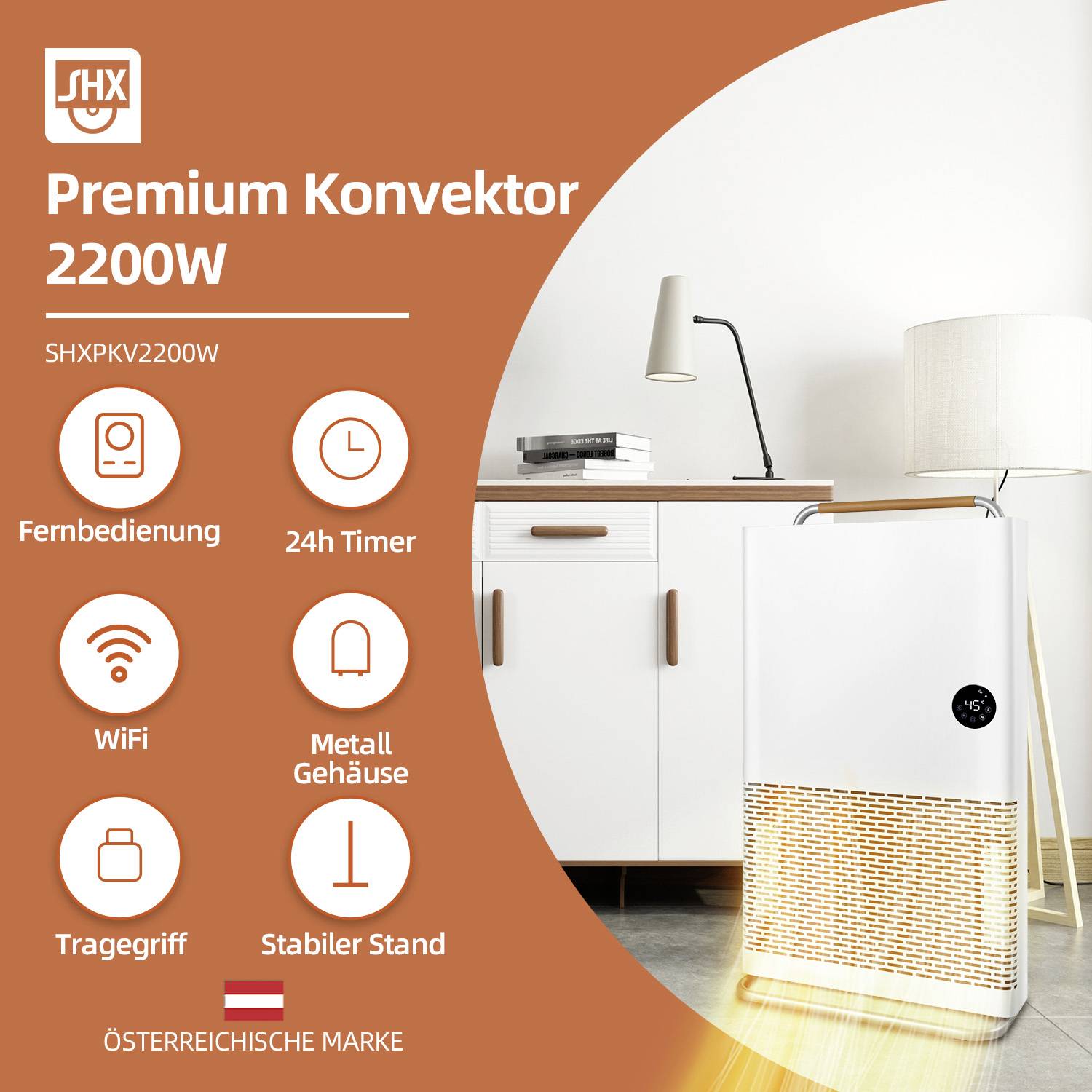 SHX NDU-22WT Heizgerät SHXPKV2200W 1er Set 22m² Weiß