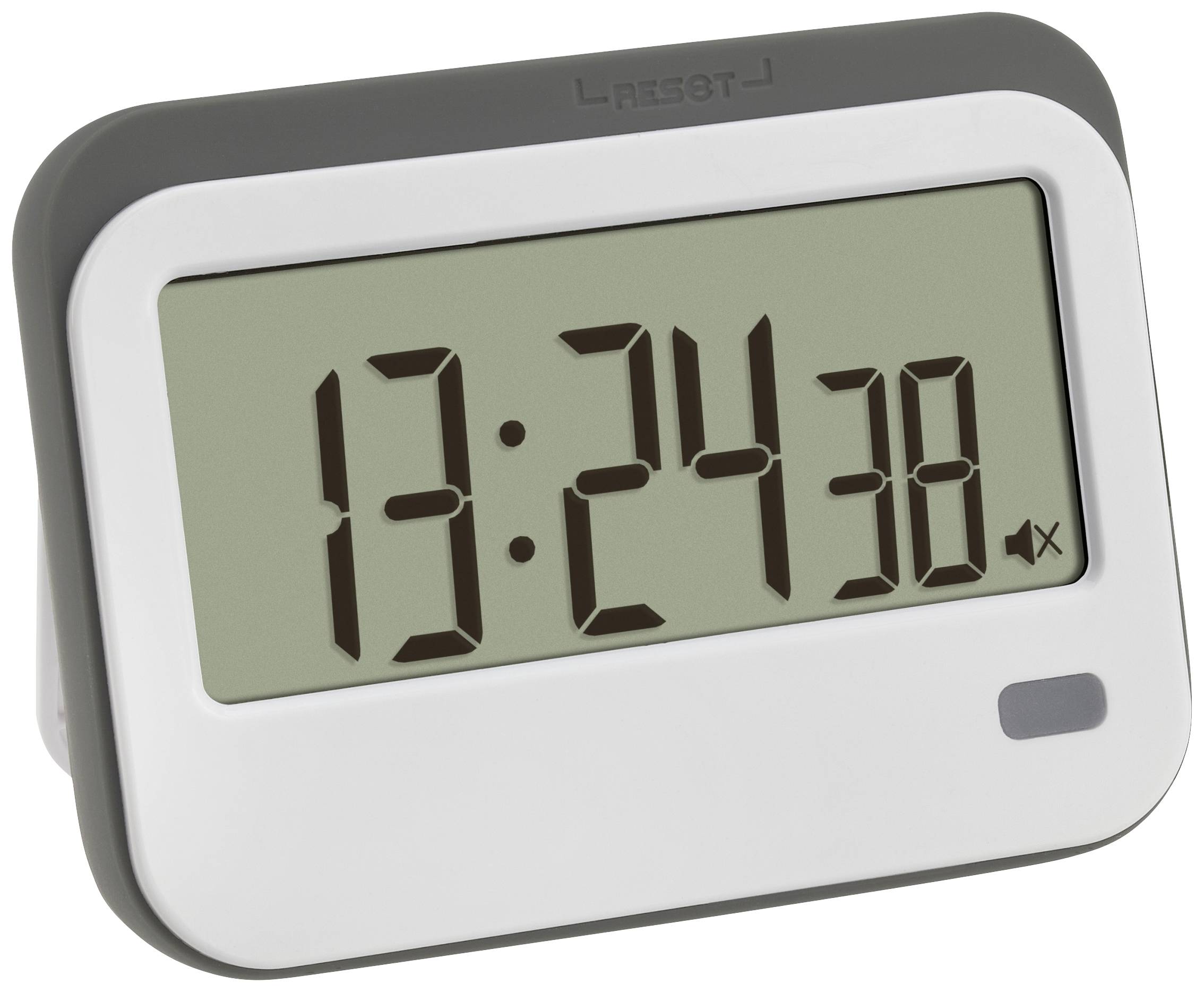 Digitaluhr zeigt '13:24:38', keine Alarmsymbole sichtbar.