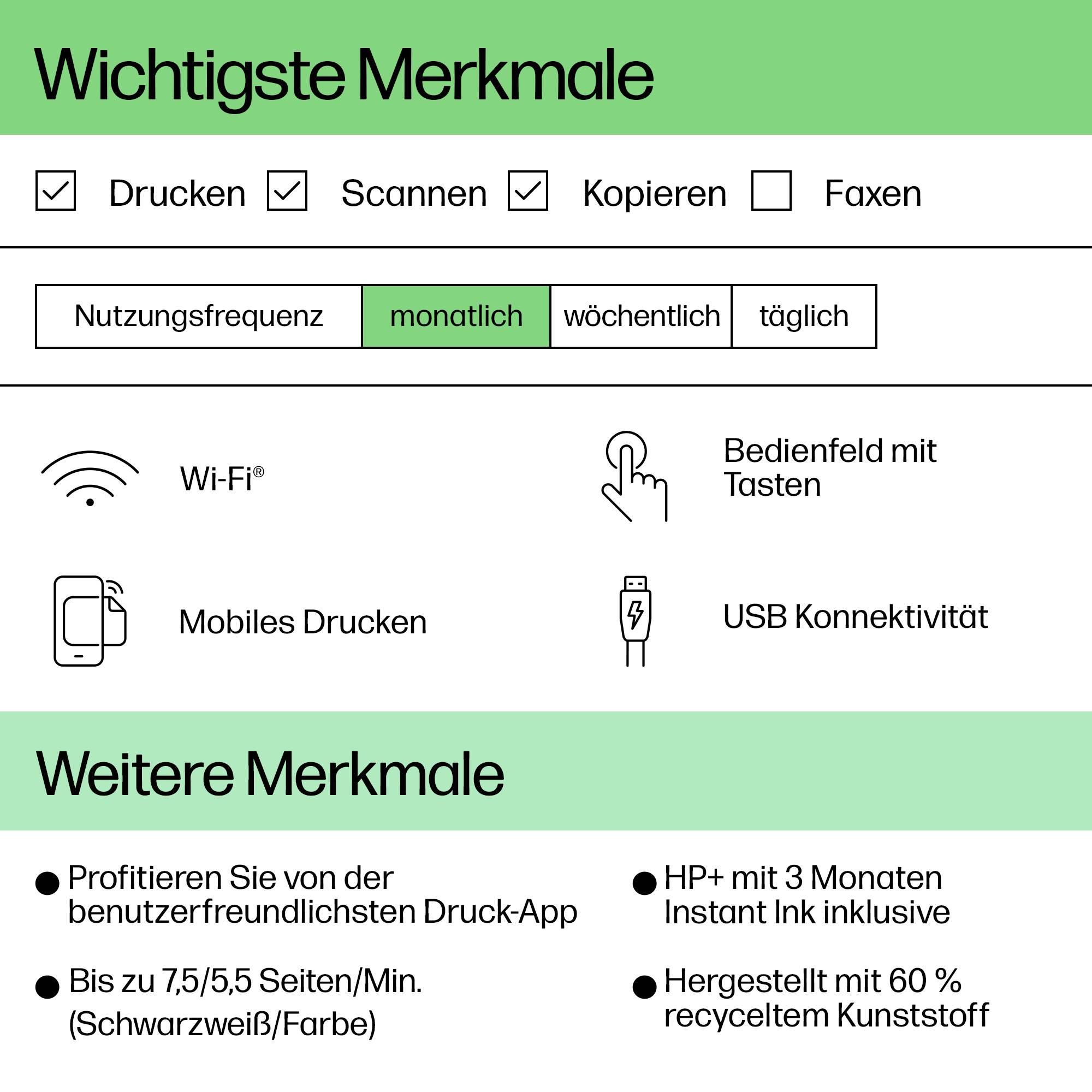 HP Deskjet 2820e All-in-One Multifunktionsdrucker Tintenstrahl Farbe A4 Drucker, Scanner, Kopierer WLAN, USB, Duplex, Instant Ink