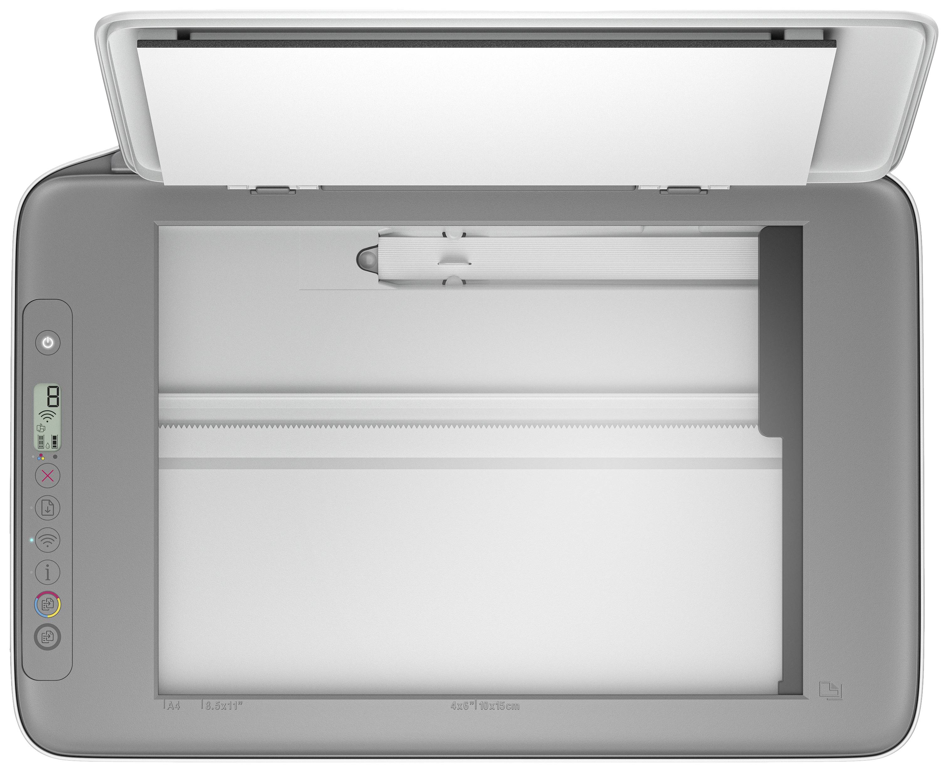 Ein geöffneter Flachbettscanner mit weißer Innenfläche und Bedienelementen an der linken Seite, bereit zum Scannen von Dokumenten.
