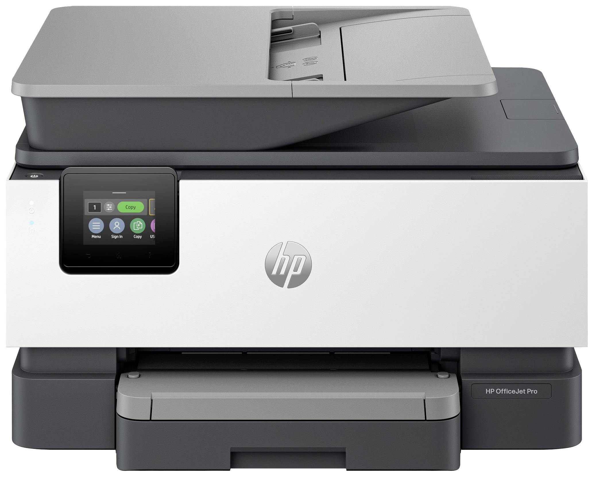 Ein moderner Multifunktionsdrucker mit Touchscreen-Display und Einzugsfach, geeignet für Büroarbeiten.