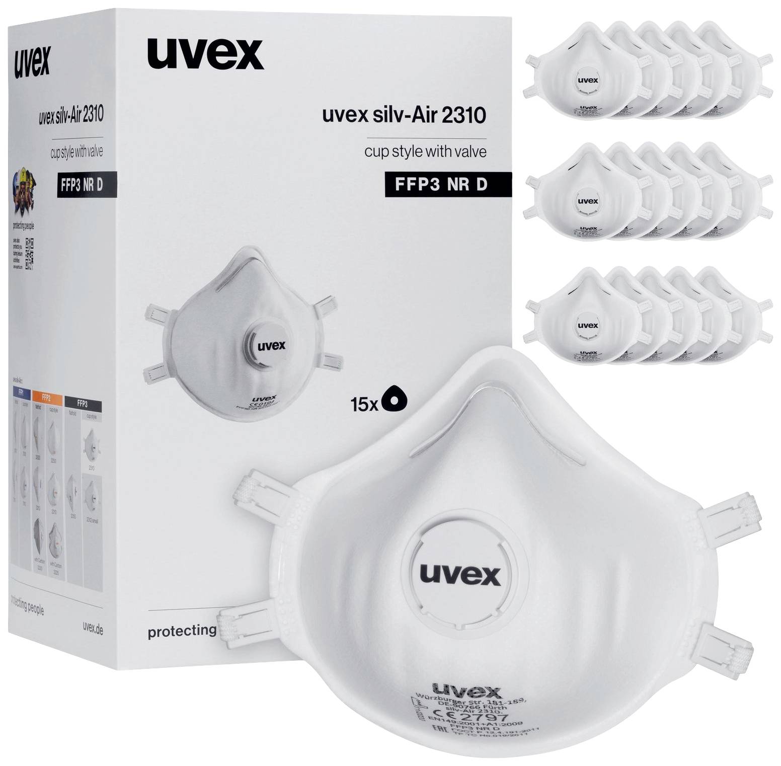 Uvex silv-Air classic 2310 8762310 Feinstaubmaske mit Ventil FFP3 D 15 St. EN 149:2001 + A1:2009 DIN 149:2001 + A1:2009
