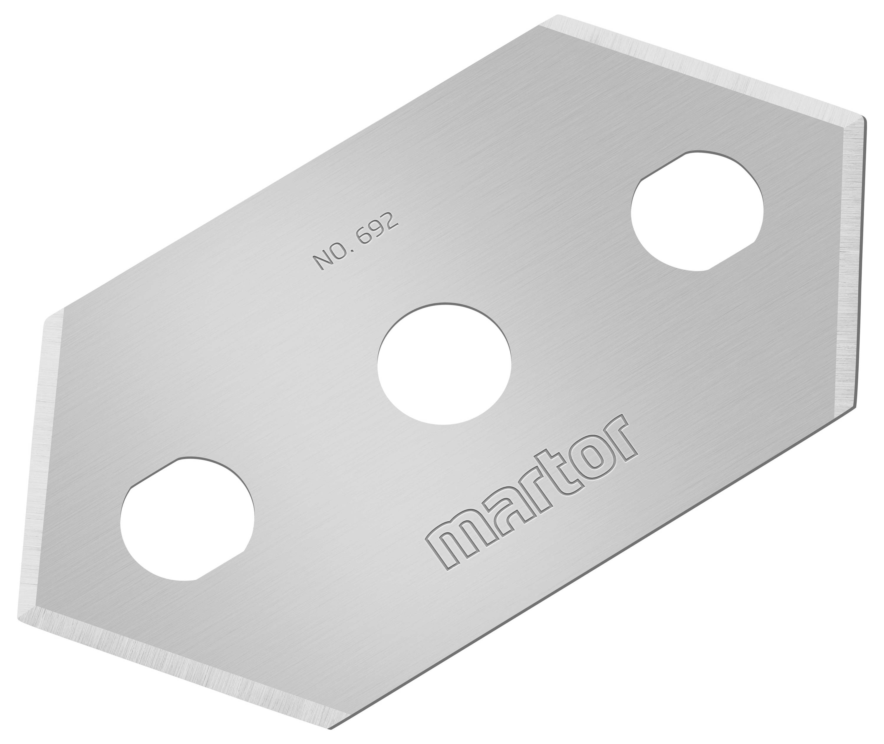 Dreilochklinge mit 'martor' Gravur und Nummer 692, verwendet für Sicherheitsmesser.