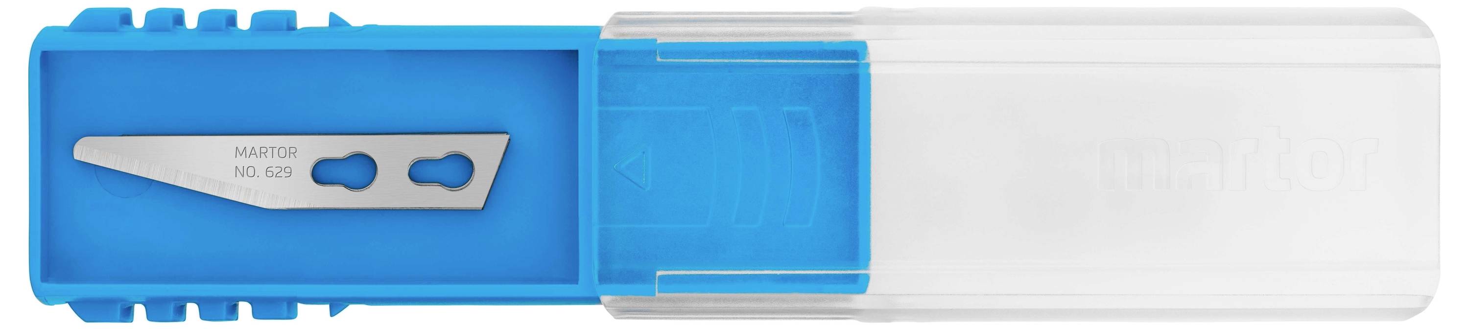 Blauer und durchsichtiger Plastikbehälter mit Ersatzklinge.