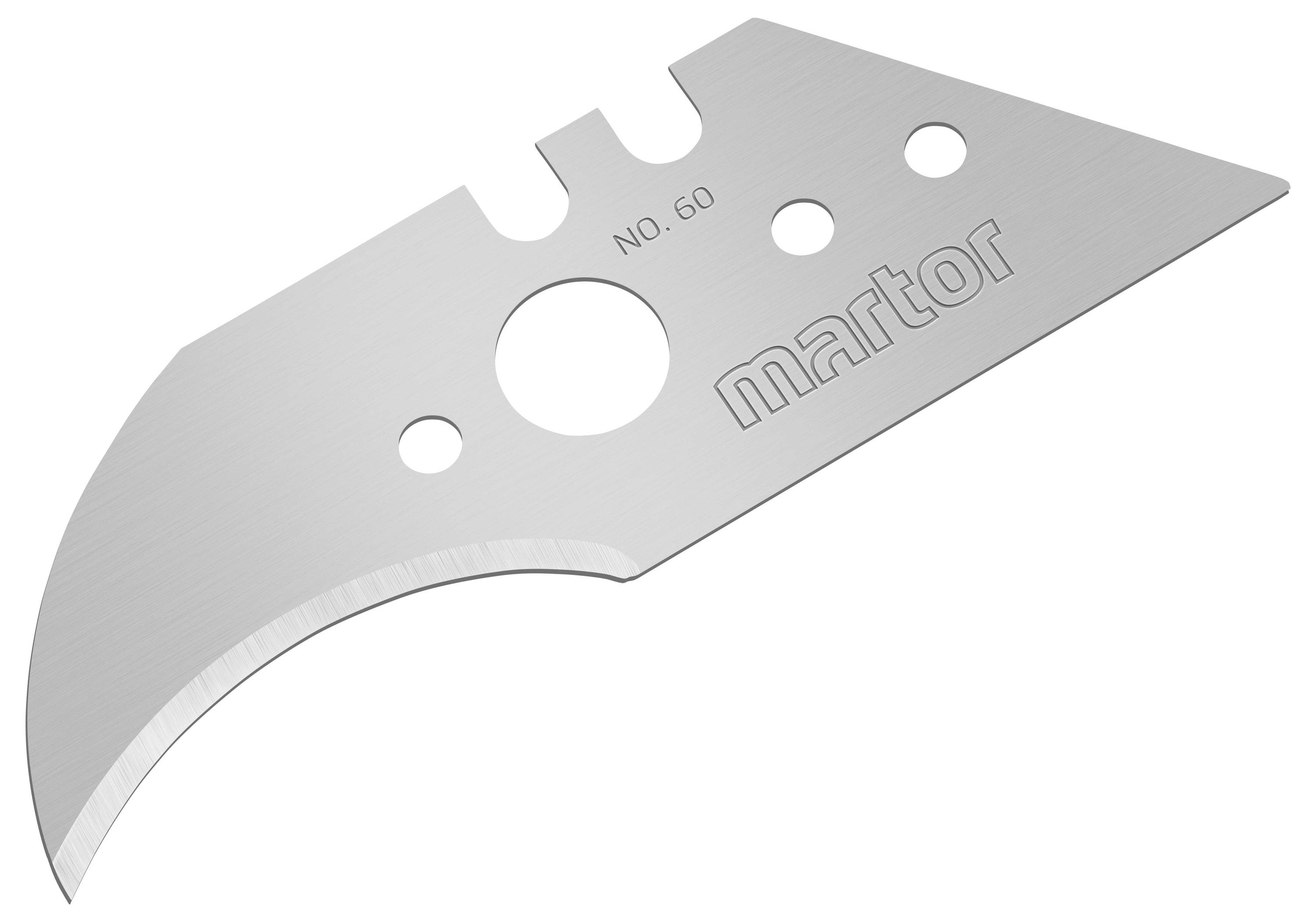 Ein gebogenes Ersatzklingenstück mit der Aufschrift 'No.60' und 'martor', geeignet für Sicherheitsmesser.