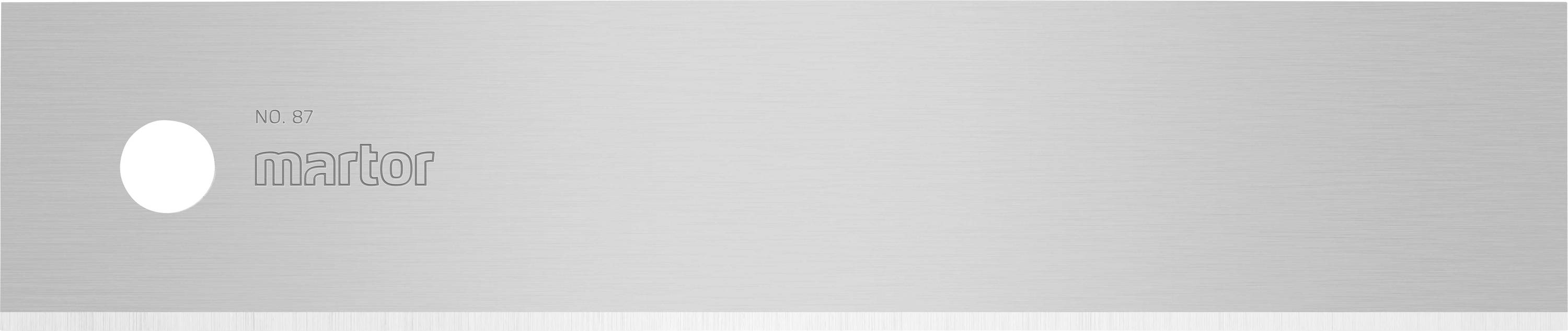 'Klinge aus rostfreiem Stahl mit Loch links und der Aufschrift 