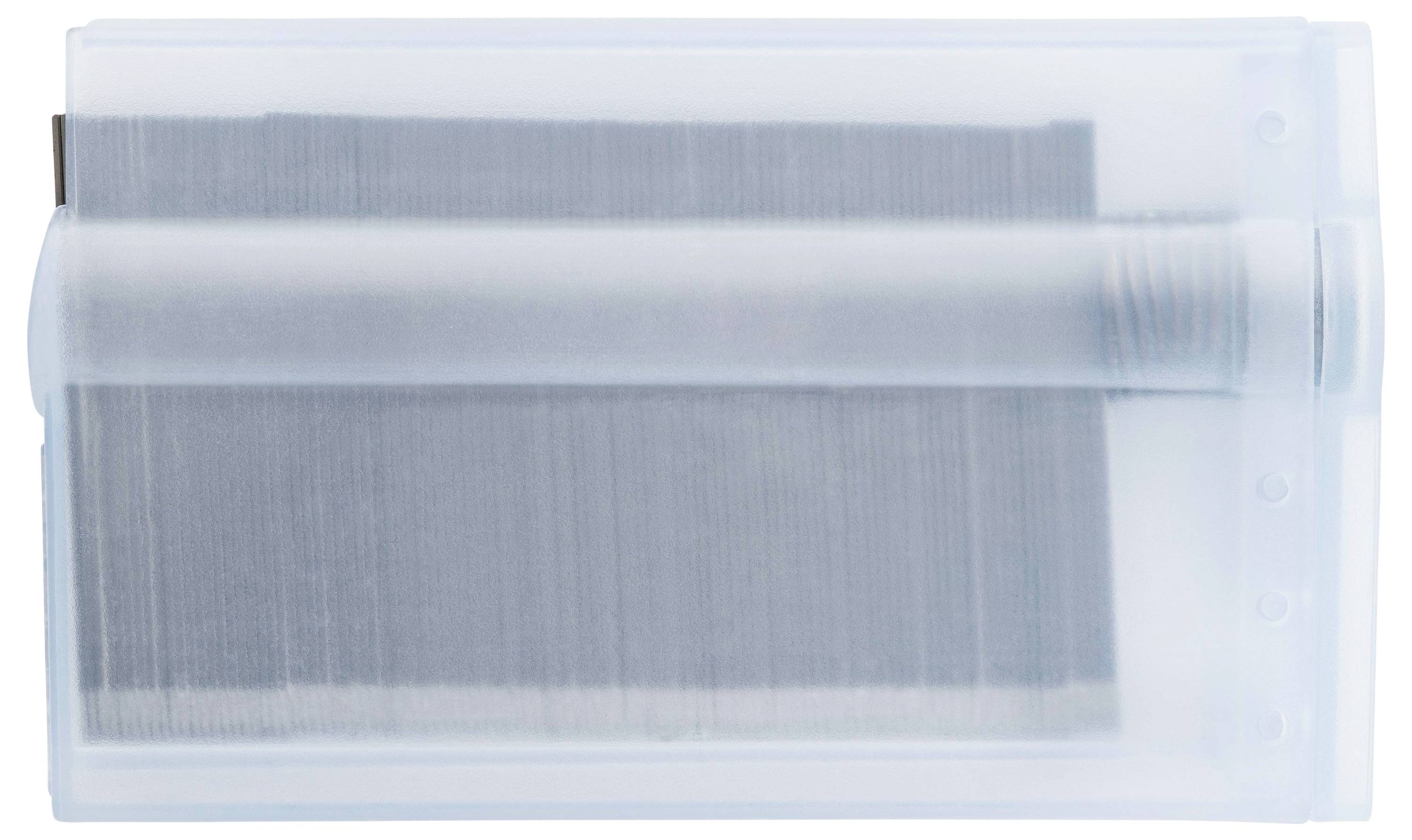 Elektronisches Gerät mit durchsichtiger Abdeckung und Lüftungsschlitzen, möglicherweise ein Audiokomponente oder technisches Bauteil.