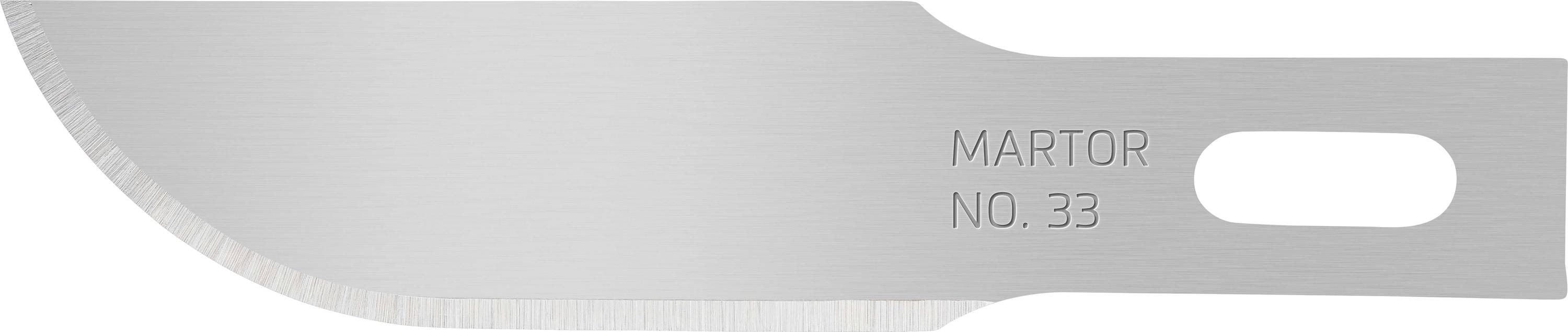 Eine silberne Ersatzklinge mit abgerundeter Spitze, darauf steht 'MARTOR NO.33'.