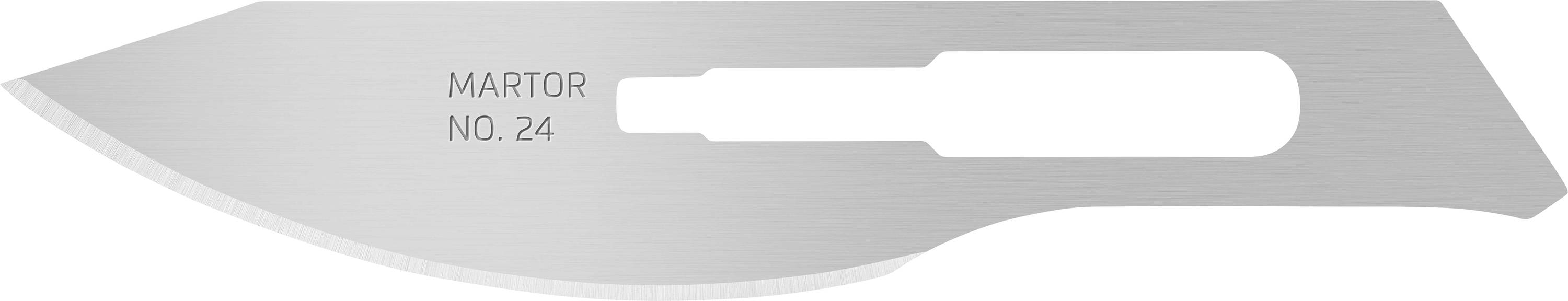 Silberne Ersatzklinge mit der Gravur 'Martor No. 24', geeignet für Sicherheitsmesser.