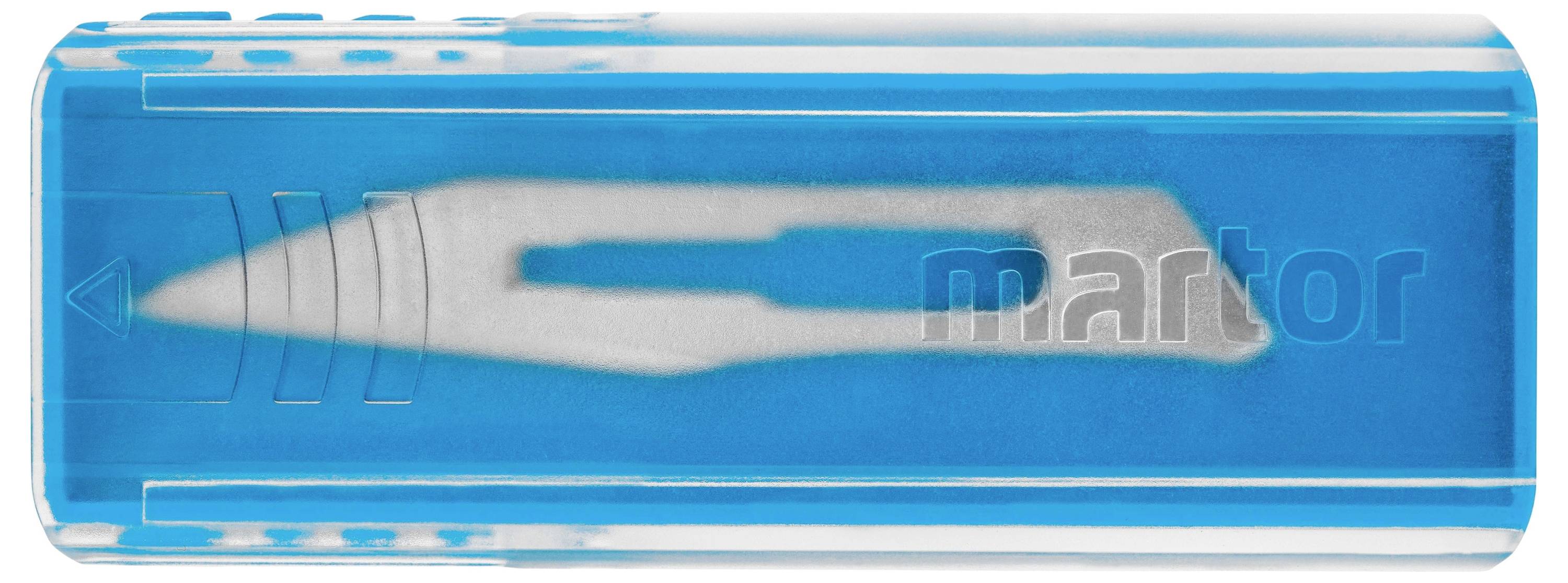 Ersatzklinge in blauem Schutzgehäuse, geeignet für Präzisionsschneider.