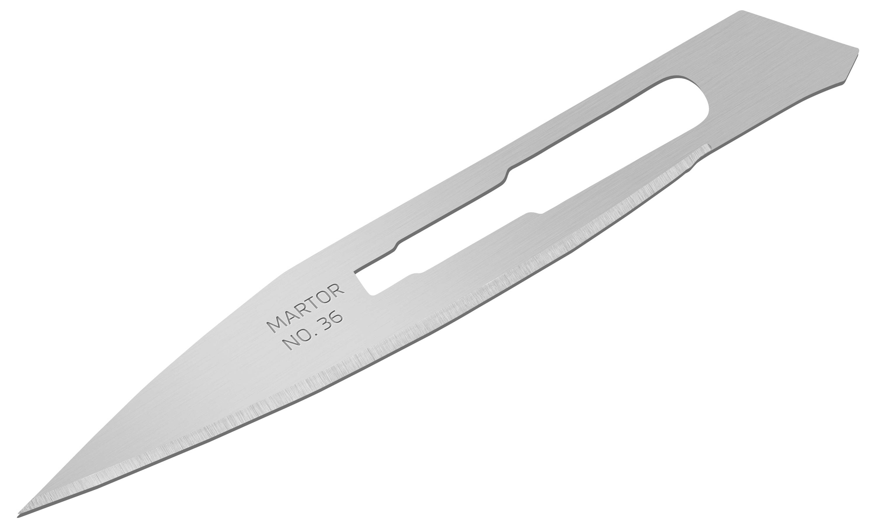 Ein Messer mit einer scharfen Spitze und einer langen, glatten Klinge. Der Griff ist schmal und ohne zusätzliche Details.