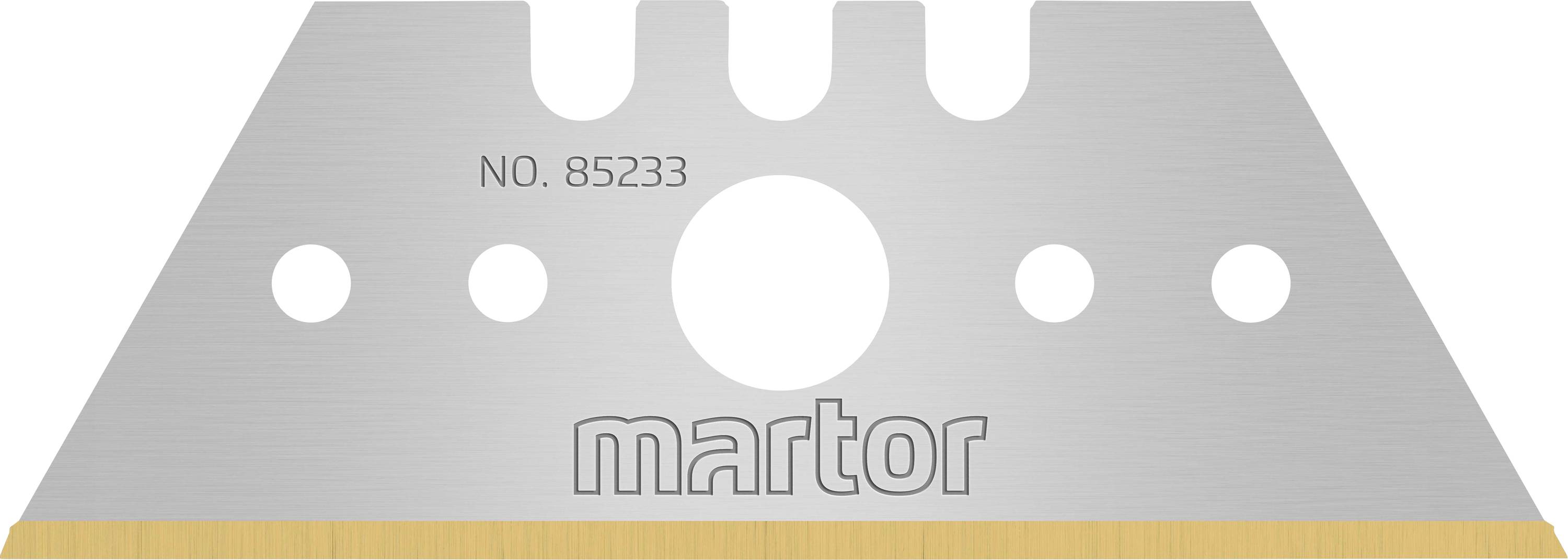 Klingenblatt mit fünf Löchern und der Aufschrift 'martor' sowie Nummer 'NO. 85233'.
