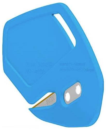 Blauer Sicherheitsmesser mit einer Klinge und ergonomischem Design, geeignet zum Schneiden von Verpackungsmaterialien.