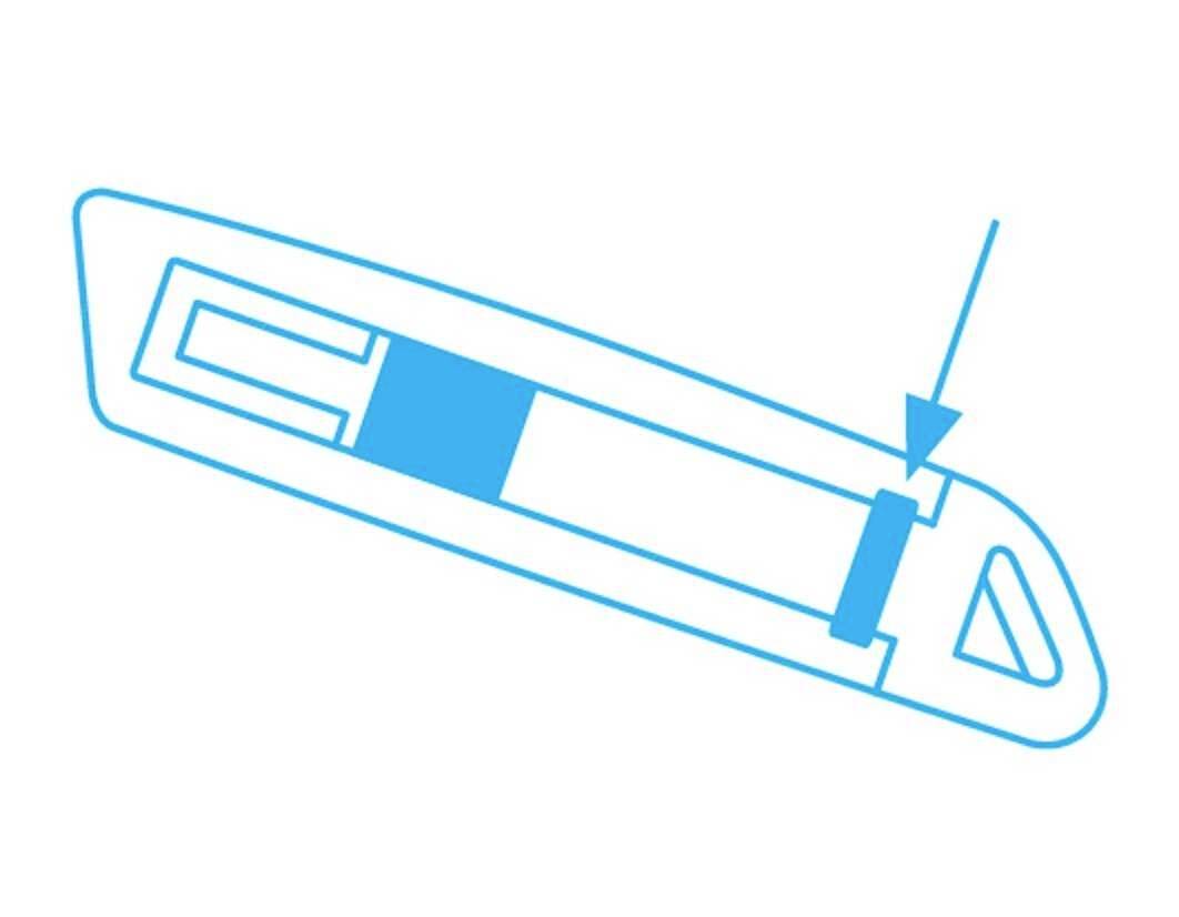 Eine stilisierte Illustration eines Raketenmotors, der von links nach rechts zeigt. Ein Pfeil weist auf einen Teil des Motors hin.