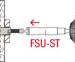 Diagramm zeigt ein Getriebe mit Verbindungselementen, roter Pfeil und Text 'FSU-ST' markieren eine Komponente rechts im Bild.